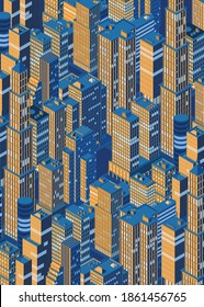 Isometric night city skyline. Vector illustration in flat design.