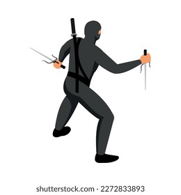 ninja isométrica practicando con katana y sai 3d ilustración vectorial