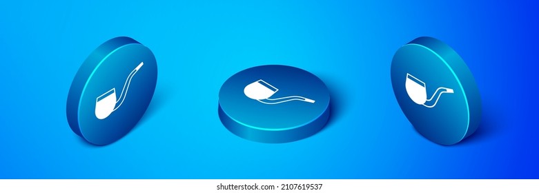 Isometric No pipe smoking icon isolated on blue background. Dont smoke. Tobacco pipe. Blue circle button. Vector