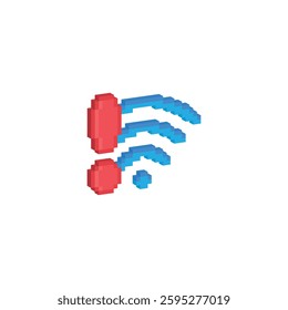 isometric no wi fi icon 8 bit, pixel art icon  for game  logo. 