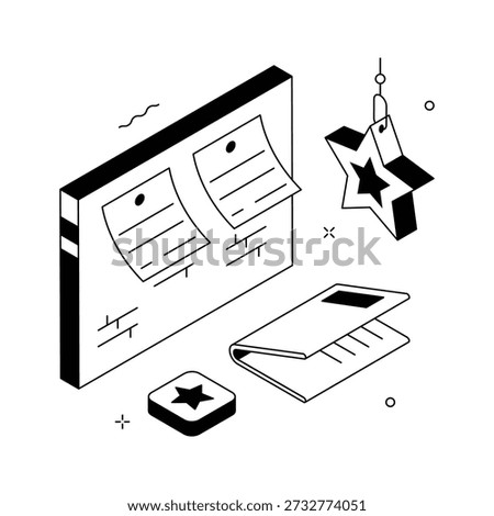 Isometric note board with stars and sticky notes for New Year wishes and goals