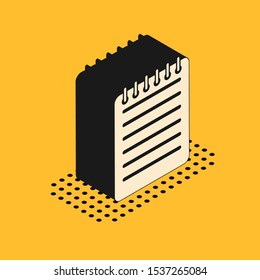 Isometric Notebook icon isolated on yellow background. Spiral notepad icon. Writing pad. Diary for business. Notebook cover design.  Vector Illustration