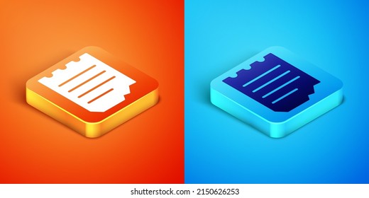 Isometric Notebook Icon Isolated On Orange And Blue Background. Spiral Notepad Icon. School Notebook. Writing Pad. Diary For School. Vector