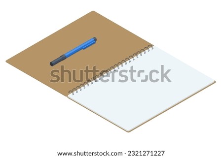 Isometric Notebook and pen isolated on white background