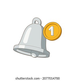 Isometric Notification bell illustration. Three dimension the silver alert bell is shaking to alert the upcoming schedule. Vector grey icon