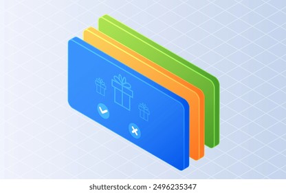 Isometric notification gift coupon. Voucher gift on white background