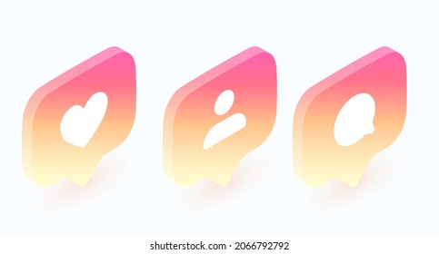 Isometric notification message templates. Set of gradient buttons drawn in a flat style. Vector illustration 