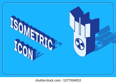 Isometric Nuclear bomb icon isolated on blue background. Rocket bomb flies down.  Vector Illustration