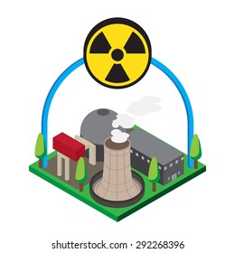 Isometric of nuclear power plants, vector, illustration.