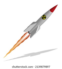 Isometric Nuclear Rocket. Danger Of Using Atomic Weapons Of Mass Destruction. Realistic 3D Vector Isolated On White Background