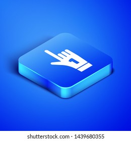 Isometric Number 1 one fan hand glove with finger raised icon isolated on blue background. Symbol of team support in competitions. Blue square button. Vector Illustration
