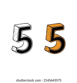 Isometric number 5 doodle vector illustration on white background. Number clip art.