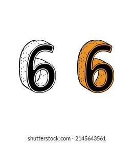 Isometrische Nummer 6 doodle Vektorgrafik auf weißem Hintergrund. Nummer-Clip-Art.