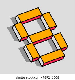 Isometric number concept, eight 3D icon.
