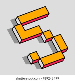 Isometric number concept, five 3D icon.
