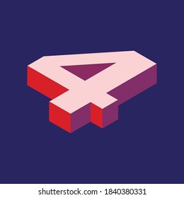 Isometric number four. Vector illustration