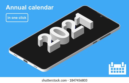 Isometric numbers 2021 vector illustration. Annual calendar application logo template. Happy New 2021 Year concept.