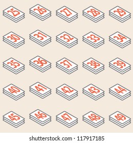 Isometric Numbers 25 To 49 On Stack Of Paper