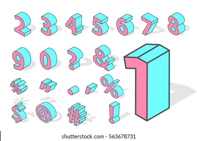 Isometric Numbers Vector Isolated.