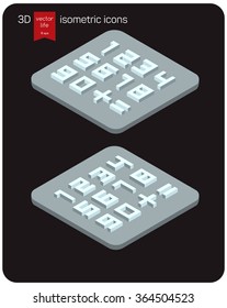Isometric numeric icons  on a dark background. Stylized 3D icons for web and mobile devices. 