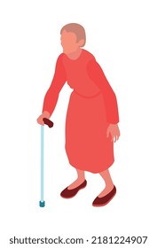 Isometric nursing home composition with isolated human characters of assistants with elderly persons vector illustration