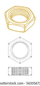 Isometric nut drawing vector editable