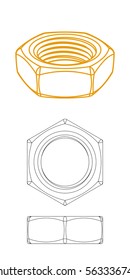Isometric nut drawing vector editable
