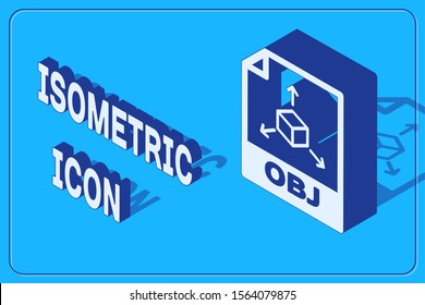 Isometric OBJ file document. Download obj button icon isolated on blue background. OBJ file symbol.  Vector Illustration