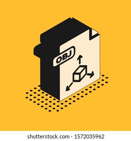 Isometric OBJ file document. Download obj button icon isolated on yellow background. OBJ file symbol.  Vector Illustration