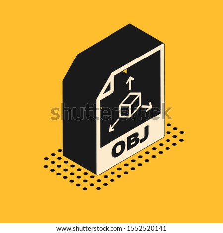 Isometric OBJ file document. Download obj button icon isolated on yellow background. OBJ file symbol.  Vector Illustration