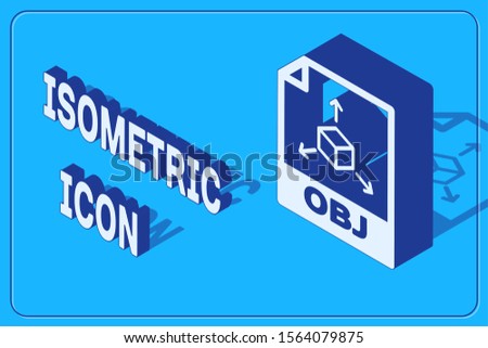 Isometric OBJ file document. Download obj button icon isolated on blue background. OBJ file symbol.  Vector Illustration