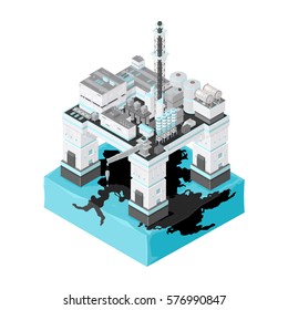Isometric Ocean Pollution icon.
Industrial oil pollution concept.