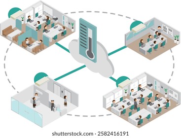 Isometric office air conditioning management system image material