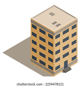Isometric office buiding of grain elevator. Storage of grown harvest. Transrportation of agricultural products. Granary industrial building. Vector stylized icon