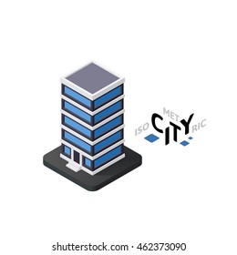 Isometric office building flat icon isolated on white background, building city infographic element, digital low poly graphic, vector illustration