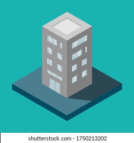 Isometric office building on blue background