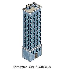 Isometric office building scribble