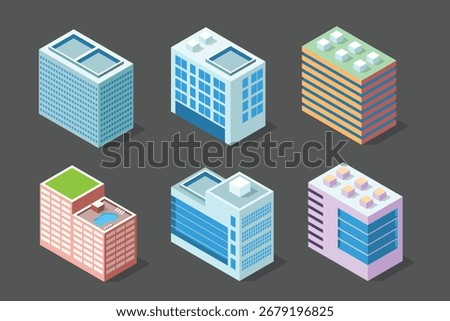 Isometric Office Building Vector Set
