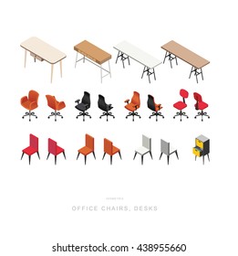 ISOMETRIC OFFICE CHAIRS and DESKS, vector design