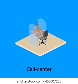 Isometric Office Cubicles. Work in the call center.