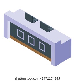 Isometric office desk icon with 3d modern furniture illustration and clean vector style for professional and organized workspace design