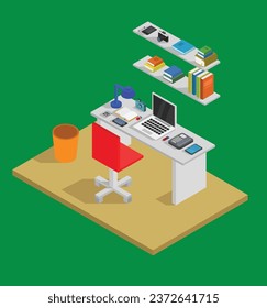 isometric office desk test vector design illustration