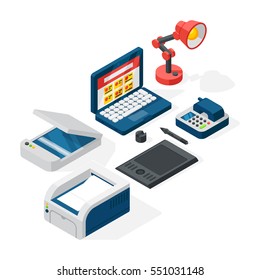 Isometric office equipment vector