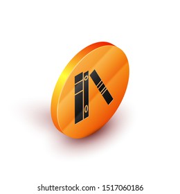 Isometric Office folders with papers and documents icon isolated on white background. Office binders. Archives folder sign. Orange circle button. Vector Illustration