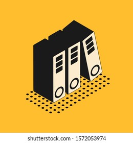 Isometric Office folders with papers and documents icon isolated on yellow background. Office binders. Archives folder sign.  Vector Illustration