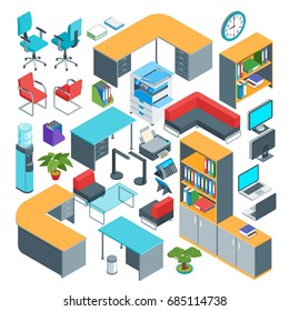 Isometric office furniture icons set. Highly detailed vector illustration