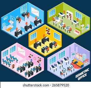 Isometric Office Interior With Working Conference And Meeting Room Elements Isolated Vector Illustration