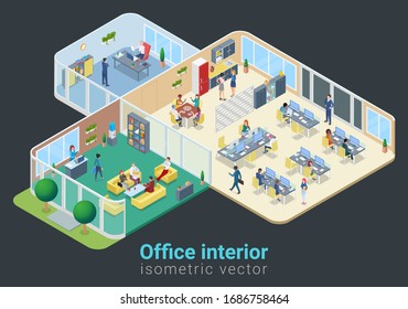 Isometric Office Life People Working Vector Flat Design Illustration