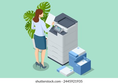 Isometric Office Multi-function Printer scanner. Print, copy, scan, fax. For office documents, presentations and marketing collateral, with enterprise-level performance