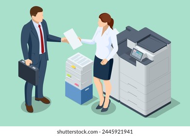 Isometric Office Multi-function Printer scanner. Print, copy, scan, fax. For office documents, presentations and marketing collateral, with enterprise-level performance